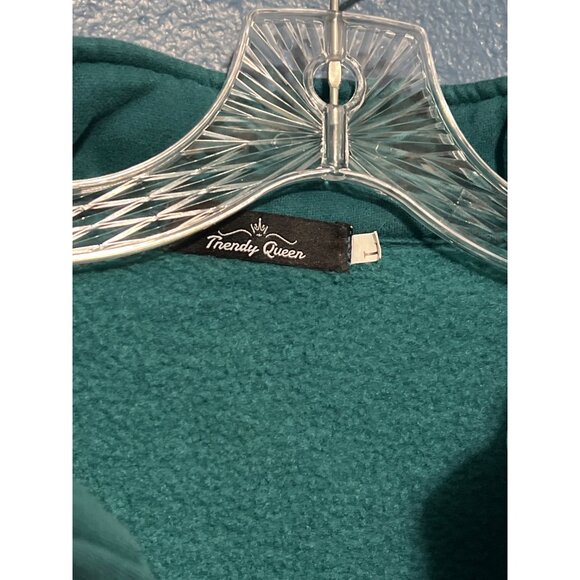 Trendy Queen Oversize Quarter-Zip Pullover Sweatshirt L Teal - Picture 3 of 6
